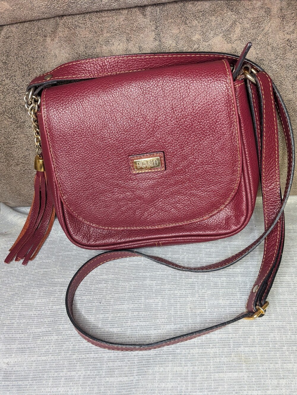 Di Carlo Italian Red Pebbled Leather Tassel Crossbody